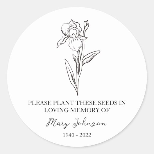 Iris Memorial Funerbital Seed Packet Runder Aufkleber (Vorderseite)