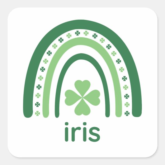 Iris Name Clover Boho Regenbogen Quadratischer Aufkleber (Vorderseite)