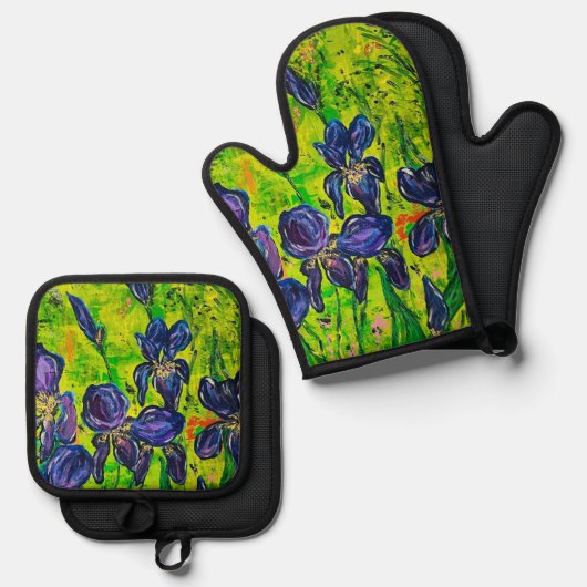 Iris-Ofen-Mitt Ofenhandschuh & Topflappen-Set (Vorderseite/Rückseite)