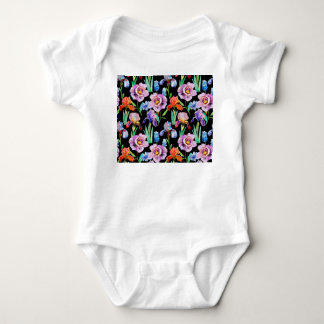 Iris Peony Watercolor Floral Pattern Baby Strampler