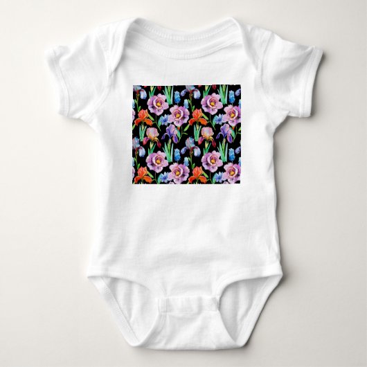Iris Peony Watercolor Floral Pattern Baby Strampler (Vorderseite)