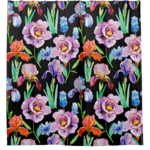 Iris Peony Watercolor Floral Pattern Duschvorhang
