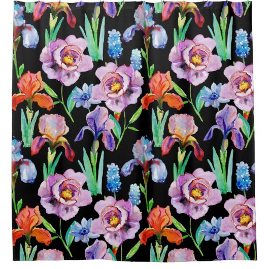 Iris Peony Watercolor Floral Pattern Duschvorhang (Vorderseite)