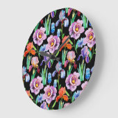 Iris Peony Watercolor Floral Pattern Große Wanduhr (Winkel)