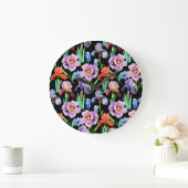 Iris Peony Watercolor Floral Pattern Große Wanduhr (Zuhause)