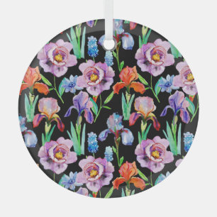 Iris Peony Watercolor Floral Pattern Ornament Aus Glas
