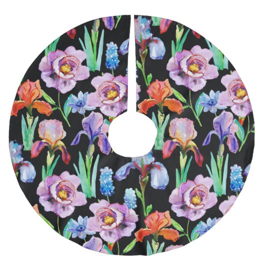 Iris Peony Watercolor Floral Pattern Polyester Weihnachtsbaumdecke (Vorderseite)