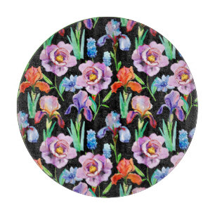Iris Peony Watercolor Floral Pattern Schneidebrett
