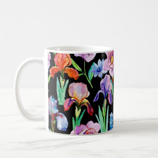 Iris-Pfingstrose-Wasserfarben-Blumenmuster Kaffeetasse (Links)