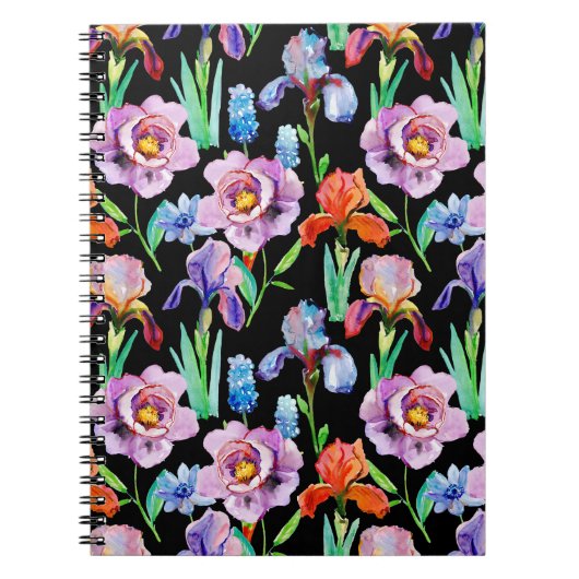 Iris-Pfingstrose-Wasserfarben-Blumenmuster Notizblock (Vorderseite)