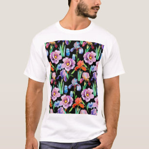 Iris-Pfingstrose-Wasserfarben-Blumenmuster T-Shirt