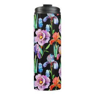 Iris-Pfingstrose-Wasserfarben-Blumenmuster Thermosbecher