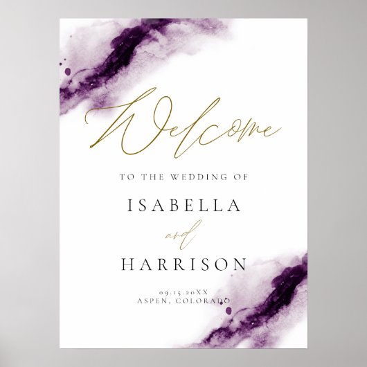 IRIS | Plane Lila Aquarelltasche Gold Willkommen Poster (Vorne)