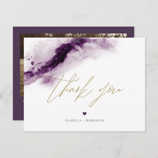 IRIS | Plum Lila Watercolor Gold Dankeschön Karte (Vorne/Hinten)