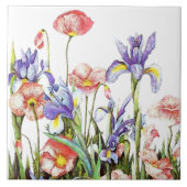 Iris & Poppy Blume Aquarell Floral Fliese (Vorderseite)