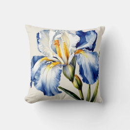 Iris Schwertlilie blau weiß - Aquarell-Design | Kissen