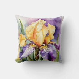 Iris Schwertlilie lila orange - Aquarell-Design | Kissen