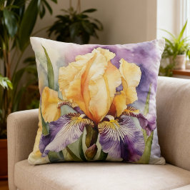 Iris Schwertlilie lila orange - Aquarell-Design |  Kissen