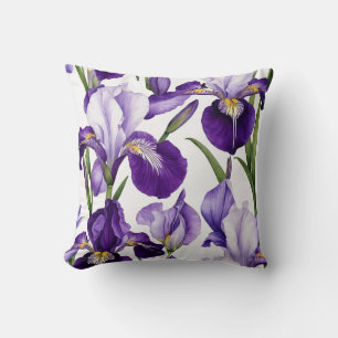 Iris Schwertlilie weiß lila - Aquarell-Design Kissen
