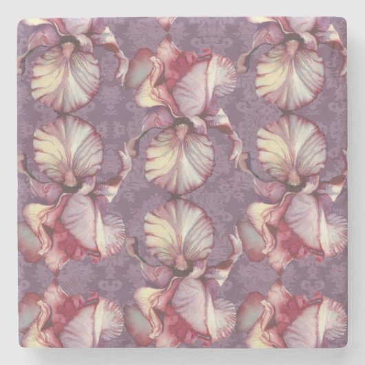 Iris-Spitze, Vintager Lavendel Steinuntersetzer (Vorderseite)