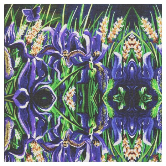 Iris und Bienen Stoff (Nahaufnahme)