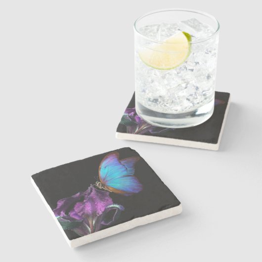 Iris und Butterfly Steinuntersetzer (Seitenansicht)