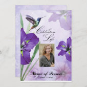 Iris-und Kolibri-Feier des Leben-Begräbnisses Einladung (Vorne/Hinten)
