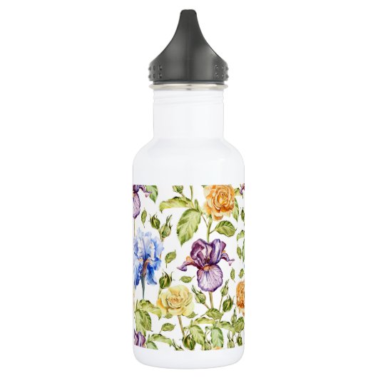 Iris und Rose Blumenmuster Edelstahlflasche (Links)