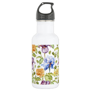 Iris und Rose Blumenmuster Edelstahlflasche