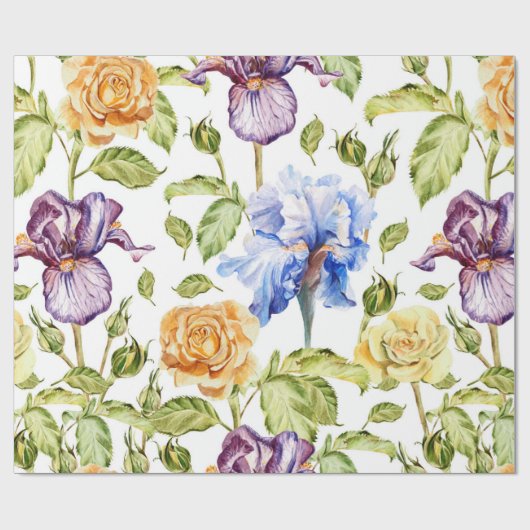 Iris und Rose Blumenmuster Geschenkpapier (Flach)