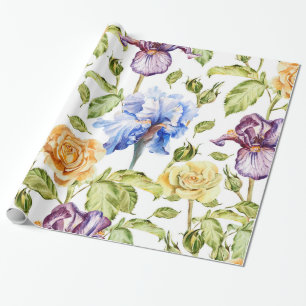 Iris und Rose Blumenmuster Geschenkpapier