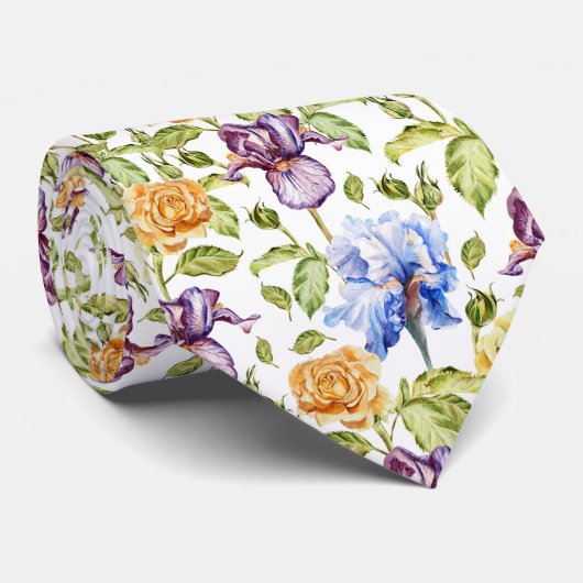 Iris und Rose Blumenmuster Krawatte (Gerollt)