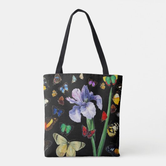 IRIS UNTER DEN FARBEN SCHÜTTERFLIESSEN Schwarze Bl Tasche (Rückseite)