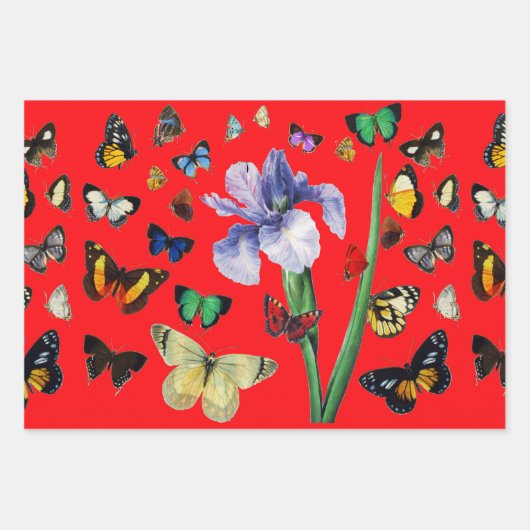 IRIS UNTER DEN FARBHAFTEN BUTTERFLIS Red Black Flo Geschenkpapier Set (Vorderseite)