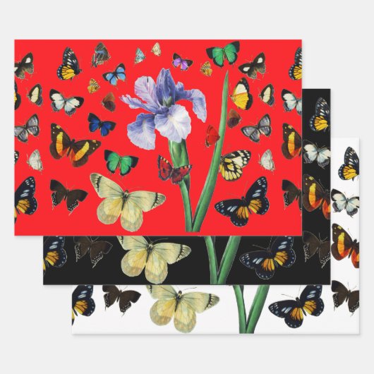 IRIS UNTER DEN FARBHAFTEN BUTTERFLIS Red Black Flo Geschenkpapier Set (Set)
