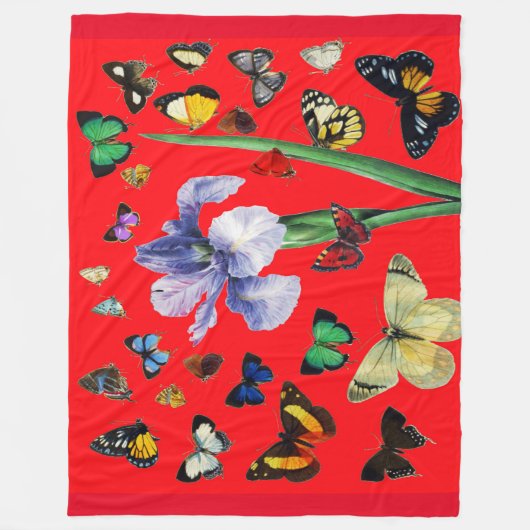 IRIS UNTER DEN FARBHAFTEN BUTTERFLIS Rote Flora Fleecedecke (Vorderseite)