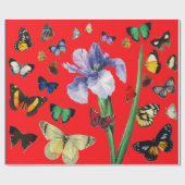IRIS UNTER DEN FARBHAFTEN BUTTERFLIS Rote Flora Geschenkpapier (Flach)