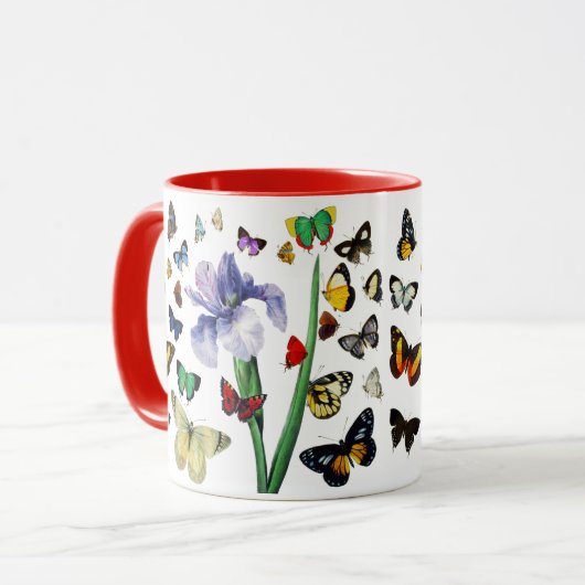 IRIS UNTER DEN FARBSCHÜTTERFLIESSEN Weiße Blüte Tasse (Vorderseite Links)