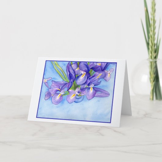 Iris Vase Blue Border Blank Grußkarte Karte (Vorderseite)