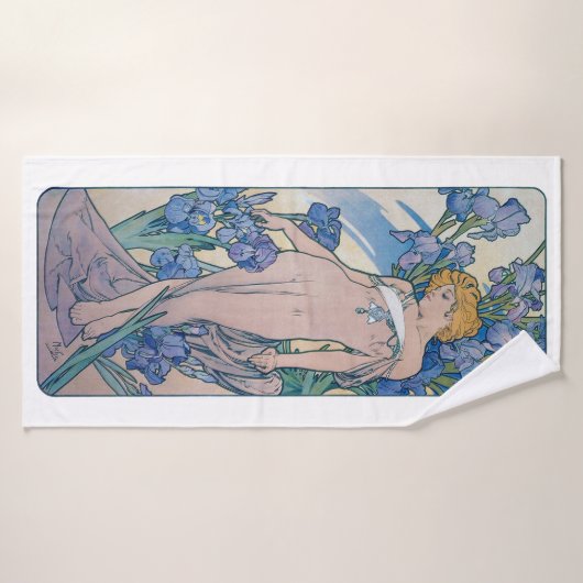 Iris (vier Blume), Alphonse Mucha Badehandtuch (Badehandtuch)
