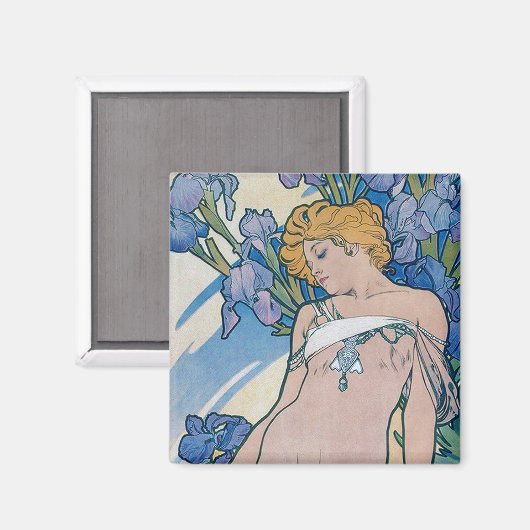 Iris (vier Blume), Alphonse Mucha Magnet (Vorderseite/Rückseite)