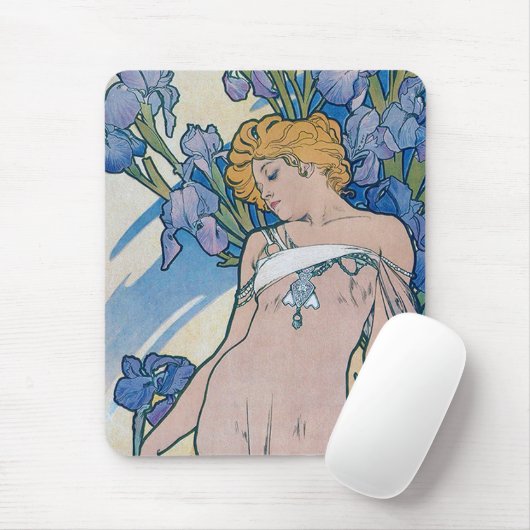 Iris (vier Blume), Alphonse Mucha Mousepad (Mit Mouse)