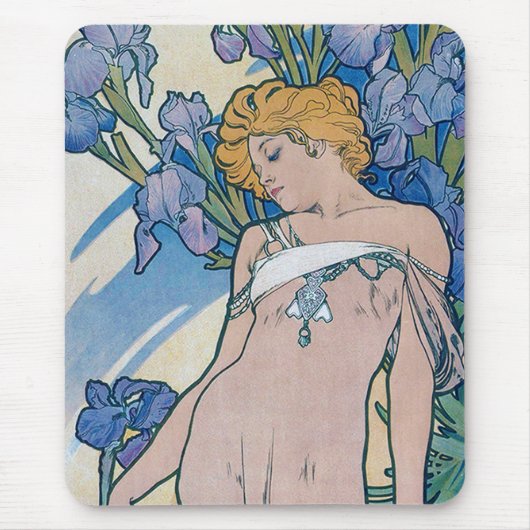 Iris (vier Blume), Alphonse Mucha Mousepad (Vorne)