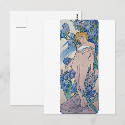 Iris (vier Blume), Alphonse Mucha Postkarte (Vorne/Hinten)