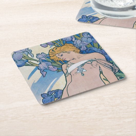 Iris (vier Blume), Alphonse Mucha Rechteckiger Pappuntersetzer (angewinkelt)