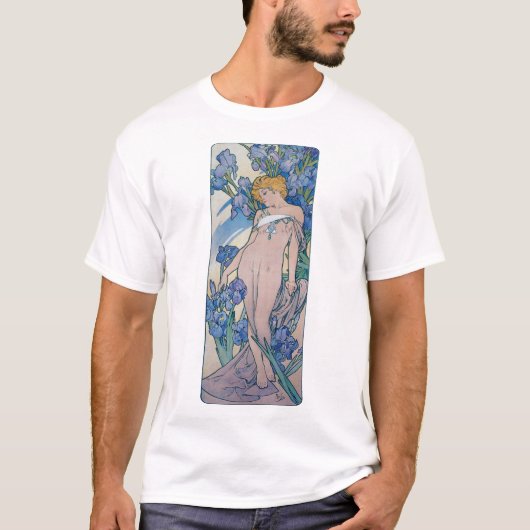 Iris (vier Blume), Alphonse Mucha T-Shirt (Vorderseite)