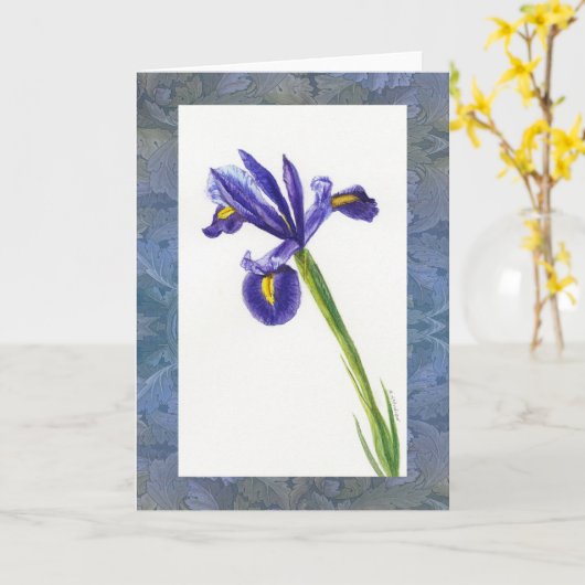 "Iris Watercolor with Morris Design" Karte (Gelbe Blume)