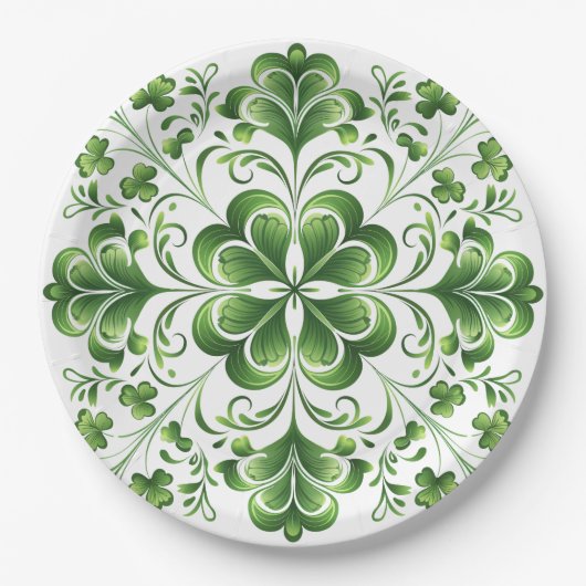 Irisch-Grüne keltische Clover-Illustration Pappteller (Vorderseite)