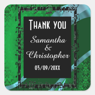 Irisch grüner Damast und schwarz danke Quadratischer Aufkleber