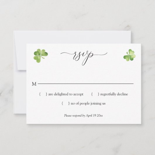 Irisch Hochzeit rsvp Green Kleeblatt Umschließungs (Vorderseite)